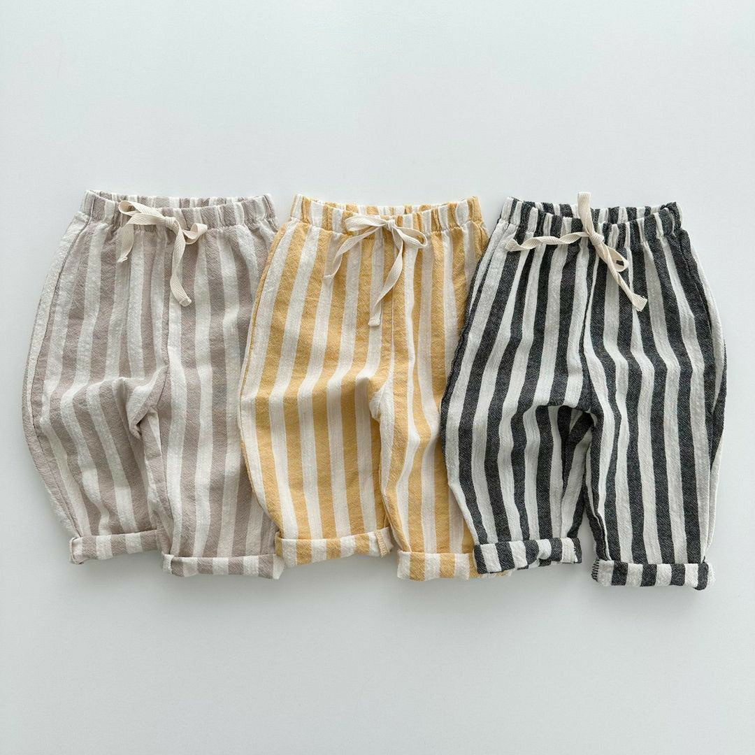 New children's summer boys and girls cotton stretch waistband striped drawstring loose casual pants long pants