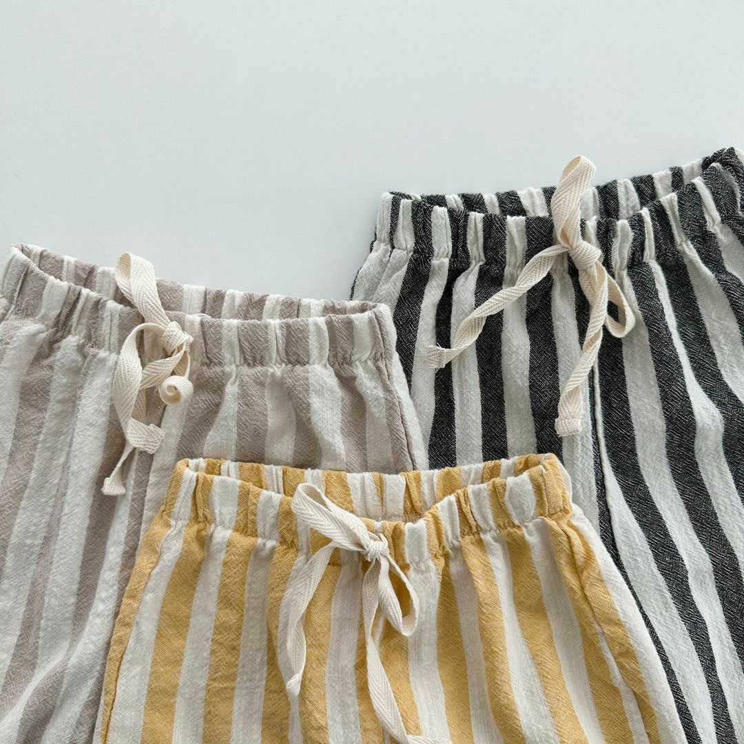 New children's summer boys and girls cotton stretch waistband striped drawstring loose casual pants long pants