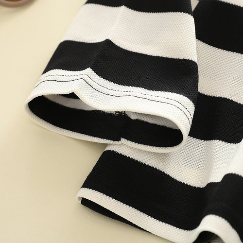 Black and white wide-striped T-shirt and pants set